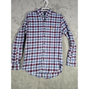 US Polo Assn. Shirt Mens Small Stretch Flannel Long Sleeve Red Blue White Cotton